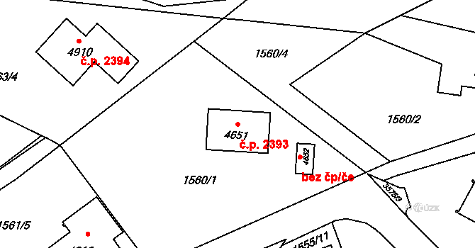 Rožnov pod Radhoštěm 2393 na parcele st. 4651 v KÚ Rožnov pod Radhoštěm, Katastrální mapa