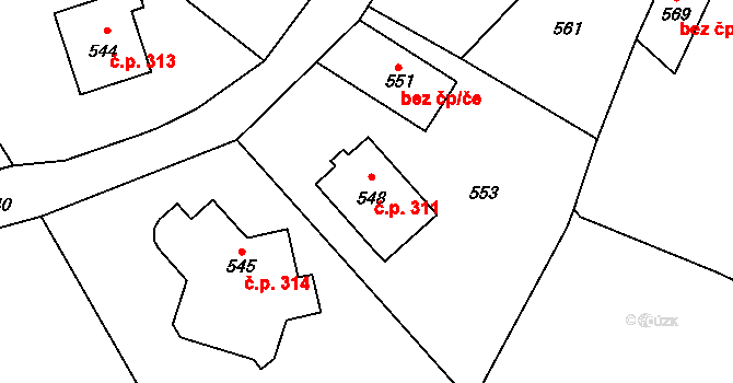 Bobrová 311 na parcele st. 548 v KÚ Dolní Bobrová, Katastrální mapa