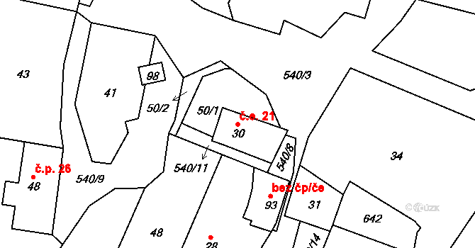 Sovinec 21, Jiříkov na parcele st. 30 v KÚ Sovinec, Katastrální mapa
