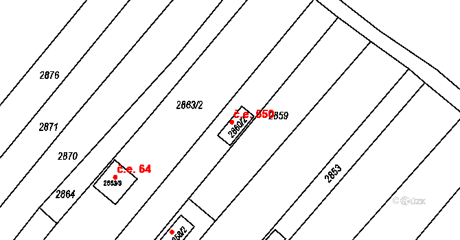 Bosonohy 550, Brno na parcele st. 2860/2 v KÚ Bosonohy, Katastrální mapa