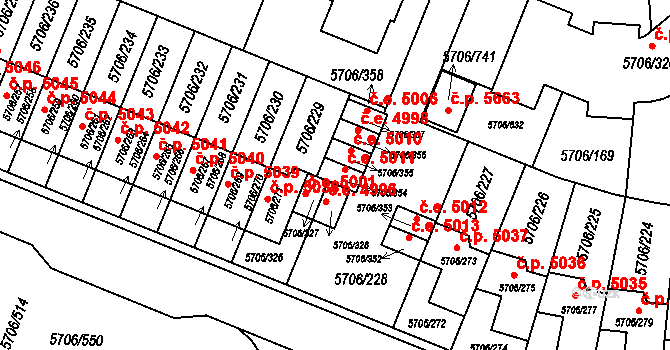Jihlava 5011 na parcele st. 5706/354 v KÚ Jihlava, Katastrální mapa