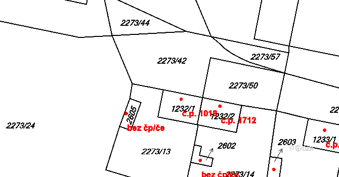 Vlašim 1018 na parcele st. 1232/1 v KÚ Vlašim, Katastrální mapa