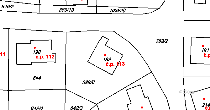 Lipová 113 na parcele st. 182 v KÚ Lipová u Chebu, Katastrální mapa