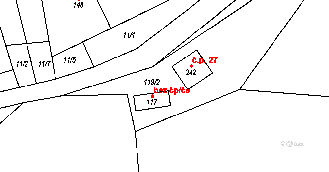 Tuřany 43123872 na parcele st. 117 v KÚ Byseň, Katastrální mapa