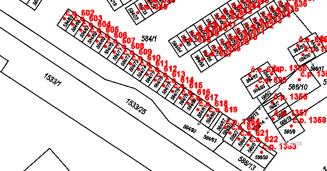 Ráj 614, Karviná na parcele st. 584/77 v KÚ Ráj, Katastrální mapa