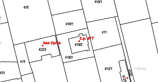Píšť 477 na parcele st. 416/2 v KÚ Píšť, Katastrální mapa