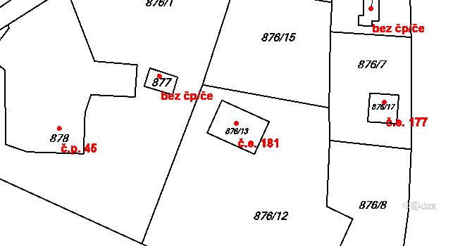 Senec 181, Zruč-Senec na parcele st. 876/13 v KÚ Senec u Plzně, Katastrální mapa
