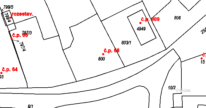 Buchlovice 66 na parcele st. 800 v KÚ Buchlovice, Katastrální mapa