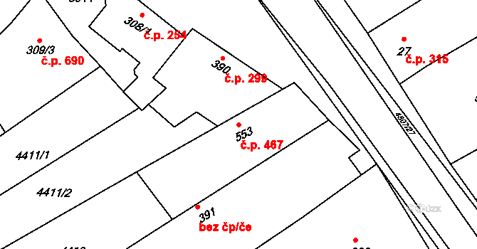 Boršice 467 na parcele st. 553 v KÚ Boršice u Buchlovic, Katastrální mapa