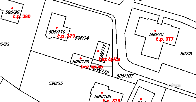 Hodonice 49274872 na parcele st. 596/111 v KÚ Hodonice, Katastrální mapa