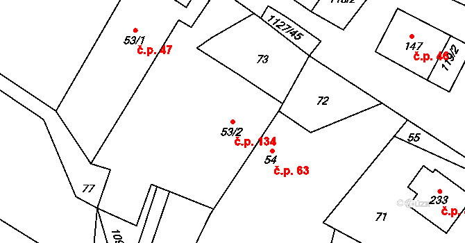 Chlum 134, Hlinsko na parcele st. 53/2 v KÚ Chlum u Hlinska, Katastrální mapa