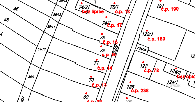 Velešovice 15 na parcele st. 72/1 v KÚ Velešovice, Katastrální mapa