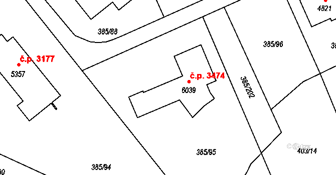 Břeclav 3474 na parcele st. 6039 v KÚ Břeclav, Katastrální mapa