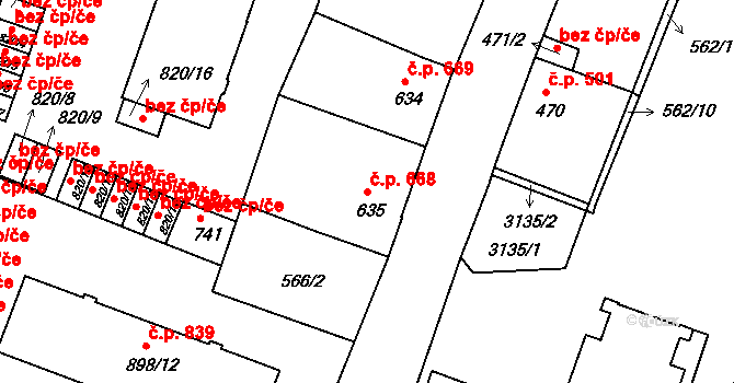 Milevsko 668 na parcele st. 635 v KÚ Milevsko, Katastrální mapa