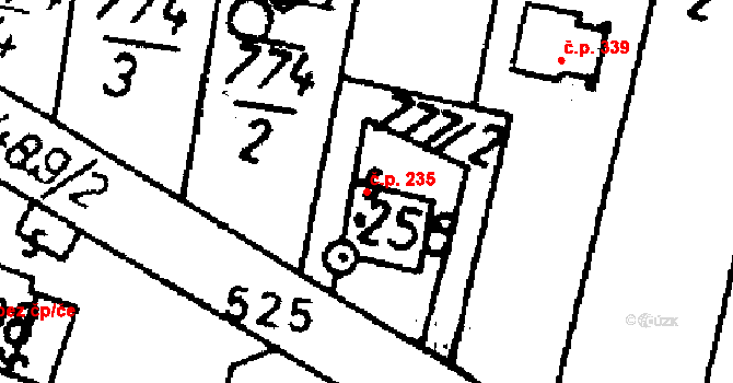 Bernartice 235 na parcele st. 256 v KÚ Bernartice u Milevska, Katastrální mapa