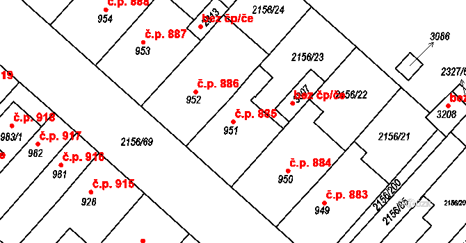 Choceň 885 na parcele st. 951 v KÚ Choceň, Katastrální mapa