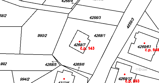 Litomyšlské Předměstí 143, Vysoké Mýto na parcele st. 4268/7 v KÚ Vysoké Mýto, Katastrální mapa