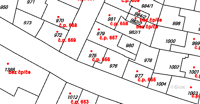 Třešť 656 na parcele st. 975 v KÚ Třešť, Katastrální mapa