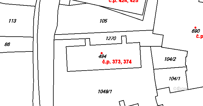 Žebrák 373,374 na parcele st. 494 v KÚ Žebrák, Katastrální mapa