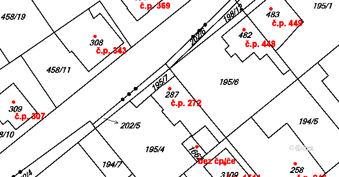 Neratovice 272 na parcele st. 287 v KÚ Neratovice, Katastrální mapa