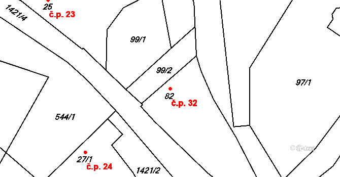 Řevnov 32, Chotoviny na parcele st. 82 v KÚ Řevnov, Katastrální mapa