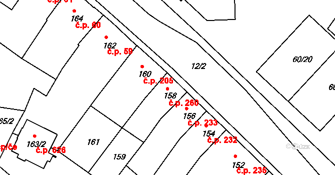 Veselí nad Lužnicí I 260, Veselí nad Lužnicí na parcele st. 158 v KÚ Veselí nad Lužnicí, Katastrální mapa