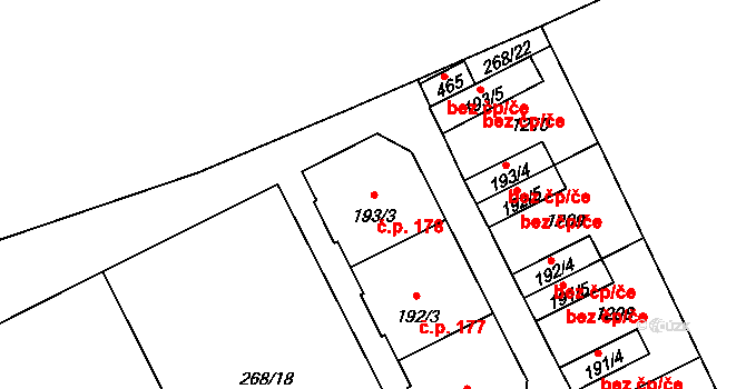 Velká Ves 178, Broumov na parcele st. 193/3 v KÚ Velká Ves u Broumova, Katastrální mapa