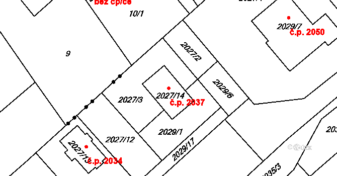 Hlučín 2037 na parcele st. 2027/14 v KÚ Hlučín, Katastrální mapa