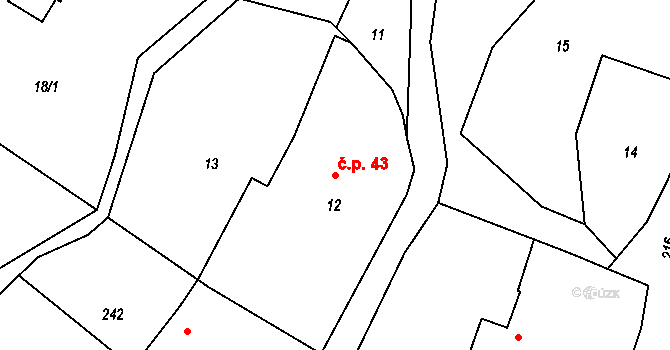 Blahutovice 43, Jeseník nad Odrou na parcele st. 12 v KÚ Blahutovice, Katastrální mapa