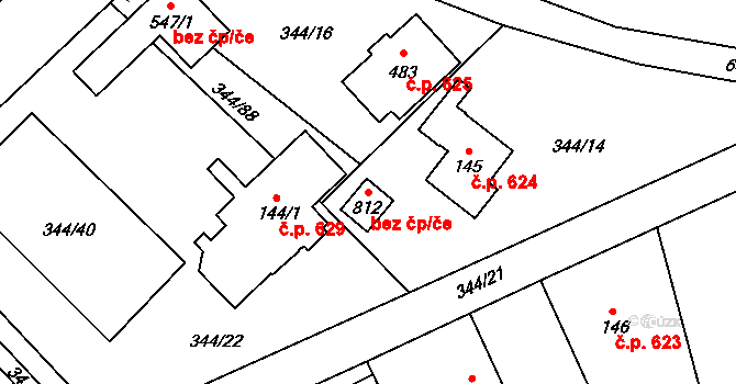 Kamenice 81315872 na parcele st. 812 v KÚ Štiřín, Katastrální mapa