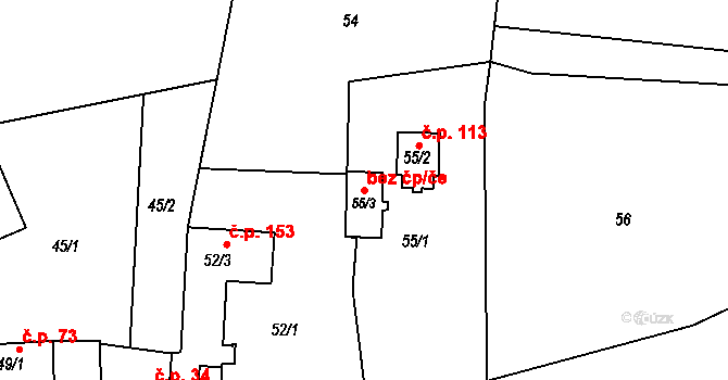 Suchdol nad Lužnicí 82403872 na parcele st. 55/3 v KÚ Tušť, Katastrální mapa