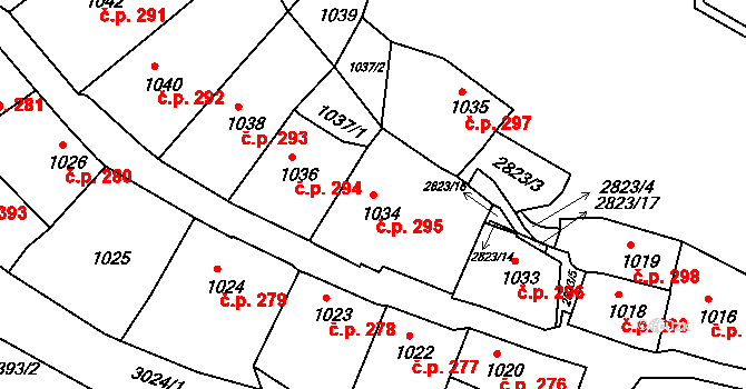 Štramberk 295 na parcele st. 1034 v KÚ Štramberk, Katastrální mapa