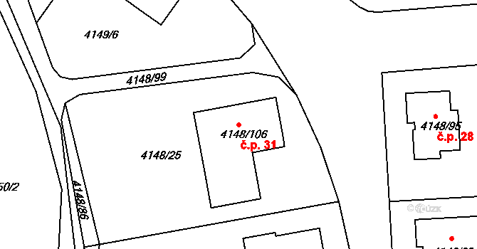 Mariánovice 31, Benešov na parcele st. 4148/106 v KÚ Benešov u Prahy, Katastrální mapa