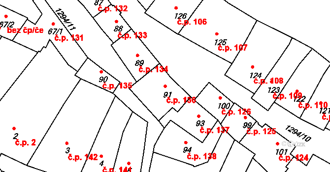 Vnitřní Město 136, Český Krumlov na parcele st. 91 v KÚ Český Krumlov, Katastrální mapa