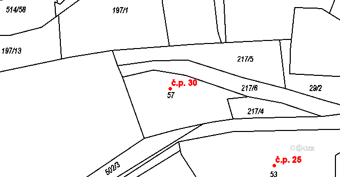 Kloušov 30, Merklín na parcele st. 57 v KÚ Kloušov, Katastrální mapa