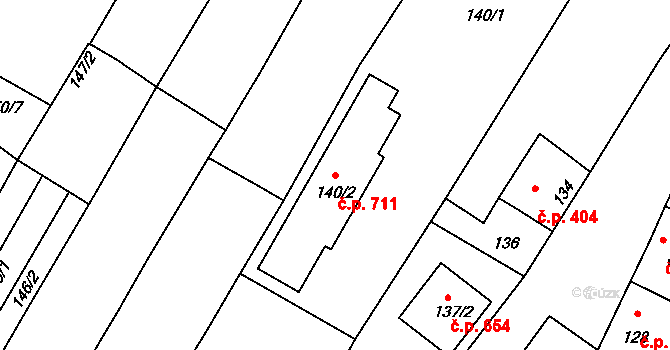 Drnholec 711 na parcele st. 140/2 v KÚ Drnholec, Katastrální mapa