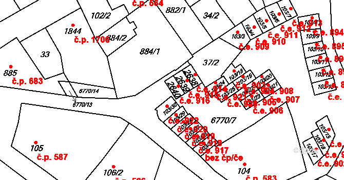 Žatec 916 na parcele st. 2640 v KÚ Žatec, Katastrální mapa