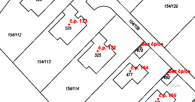 Pakoměřice 172, Bořanovice na parcele st. 525 v KÚ Bořanovice, Katastrální mapa