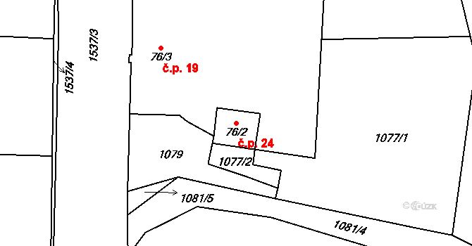 Skřivánek 24, Okrouhlička na parcele st. 76/2 v KÚ Okrouhlička, Katastrální mapa