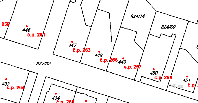 Doudleby nad Orlicí 265 na parcele st. 448 v KÚ Doudleby nad Orlicí, Katastrální mapa