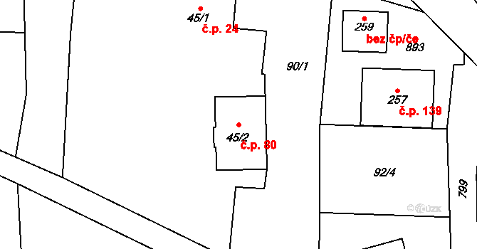 Merklovice 80, Vamberk na parcele st. 45/2 v KÚ Merklovice, Katastrální mapa