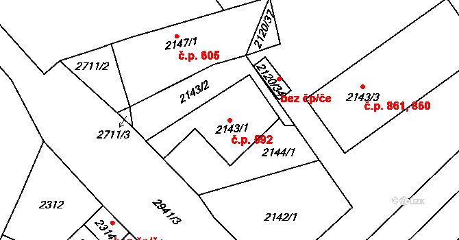 Dobruška 592 na parcele st. 2143/1 v KÚ Dobruška, Katastrální mapa