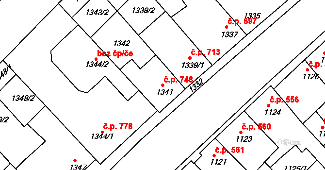 Moravská Nová Ves 748 na parcele st. 1341 v KÚ Moravská Nová Ves, Katastrální mapa