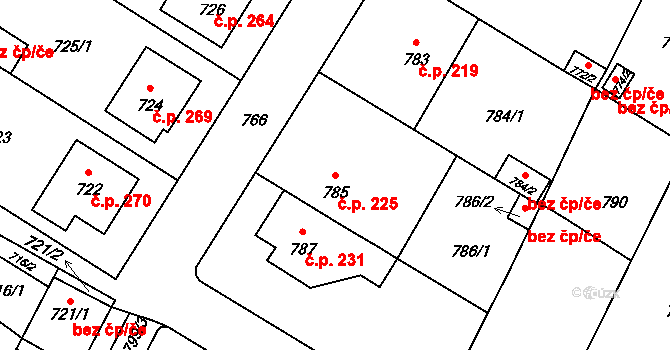 Rychlov 225, Bystřice pod Hostýnem na parcele st. 785 v KÚ Rychlov u Bystřice pod Hostýnem, Katastrální mapa