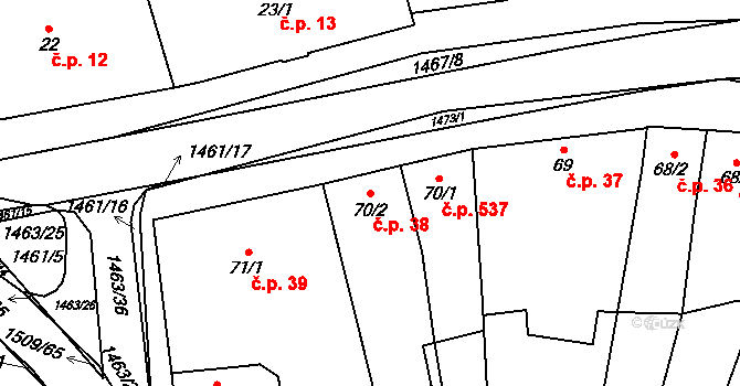 Kvasice 38 na parcele st. 70/2 v KÚ Kvasice, Katastrální mapa