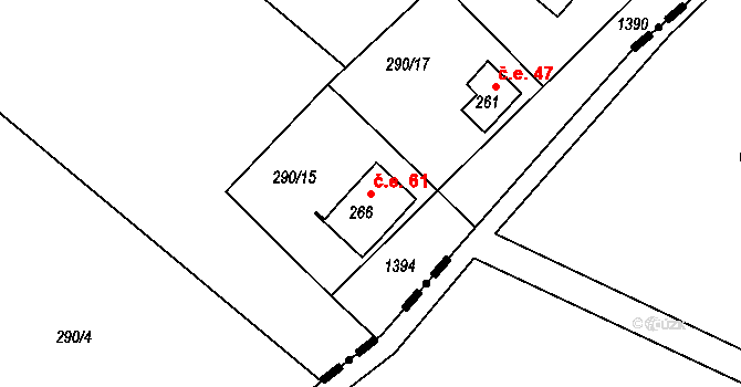 Žopy 61, Holešov na parcele st. 266 v KÚ Žopy, Katastrální mapa