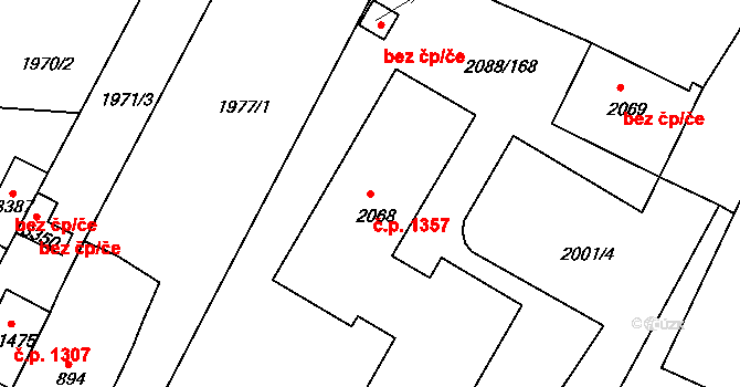 Bystřice pod Hostýnem 1357 na parcele st. 2068 v KÚ Bystřice pod Hostýnem, Katastrální mapa