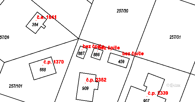 Kamenice 106485873 na parcele st. 886 v KÚ Štiřín, Katastrální mapa