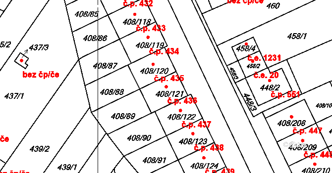 Dobšice 436 na parcele st. 408/121 v KÚ Dobšice u Znojma, Katastrální mapa