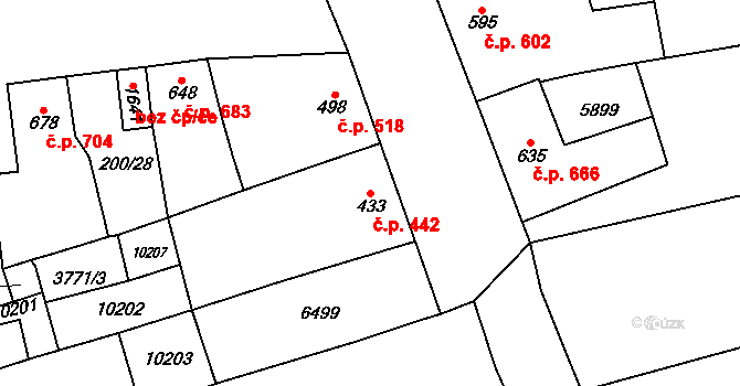 Hrušovany nad Jevišovkou 442 na parcele st. 433 v KÚ Hrušovany nad Jevišovkou, Katastrální mapa